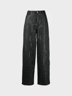 ROTATE BIRGER CHRISTENSEN Pantaloni|Giacche<PANTALONE SEQUIN TWILL WIDE Nero