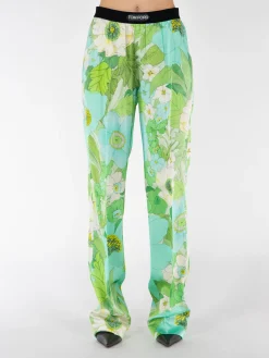 TOM FORD Pantaloni<PANTALONE STRETCH SILK PAINTED FLORAL Verde