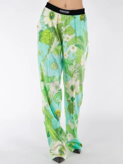 TOM FORD Pantaloni<PANTALONE STRETCH SILK PAINTED FLORAL Verde