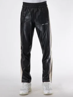 PALM ANGELS Pantaloni<PANTALONE TRACK LEATHER EFFECT Beige, Nero