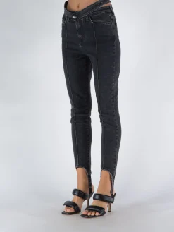 ANDREADAMO Pantaloni<PANTALONE WASHED BLACK DRILL STIRRUP SKINNY Grigio