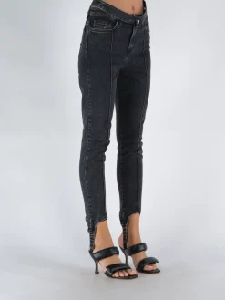ANDREADAMO Pantaloni<PANTALONE WASHED BLACK DRILL STIRRUP SKINNY Grigio