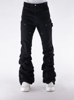 WE11DONE Pantaloni<PANTALONE WRINKLED LOW-RISE WORK Nero