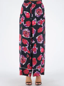 MARNI Pantaloni<PANTALONI CROPPED CON STAMPA FLOWERS Nero, Rosa