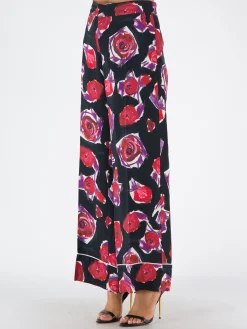 MARNI Pantaloni<PANTALONI CROPPED CON STAMPA FLOWERS Nero, Rosa