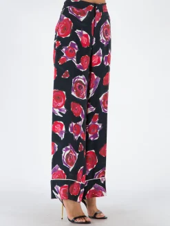 MARNI Pantaloni<PANTALONI CROPPED CON STAMPA FLOWERS Nero, Rosa