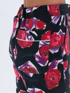 MARNI Pantaloni<PANTALONI CROPPED CON STAMPA FLOWERS Nero, Rosa