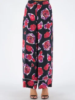 MARNI Pantaloni<PANTALONI CROPPED CON STAMPA FLOWERS Nero, Rosa