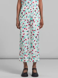 MARNI Pantaloni<PANTALONI IN ENVERS SATIN CON STAMPA REVERIE Bianco, Verde, Fuxia