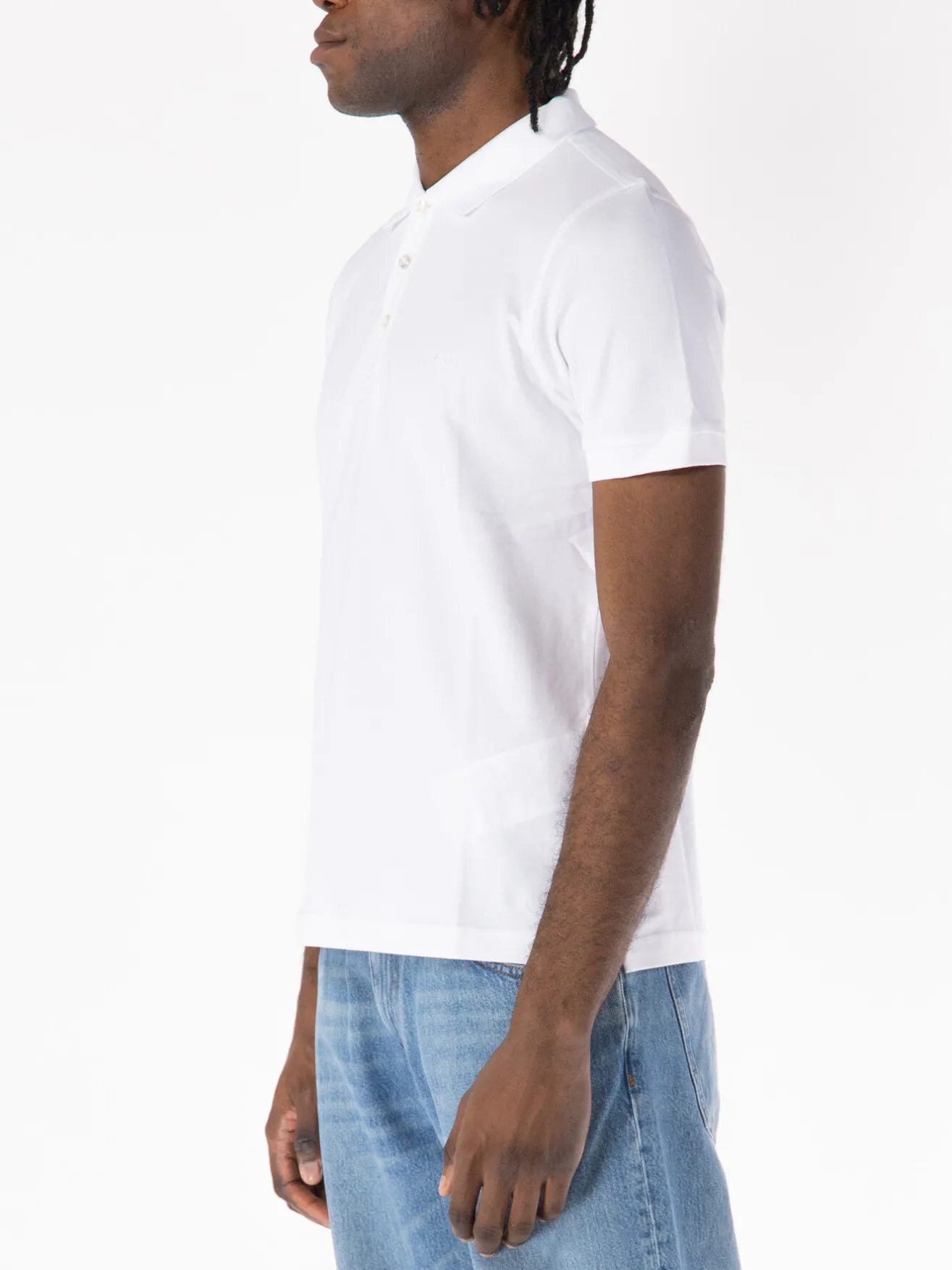 FAY Polo<POLO A MANICA CORTA IN JERSEY MÉLANGE CON COLLO A COSTINE Bianco