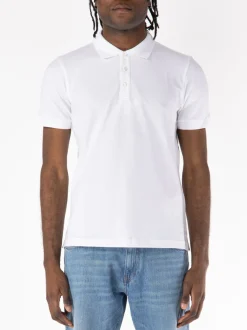 FAY Polo<POLO A MANICA CORTA IN JERSEY MÉLANGE CON COLLO A COSTINE Bianco