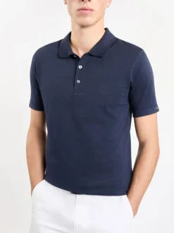 FAY Polo<POLO A MANICA CORTA IN JERSEY MÉLANGE CON COLLO A COSTINE Blu
