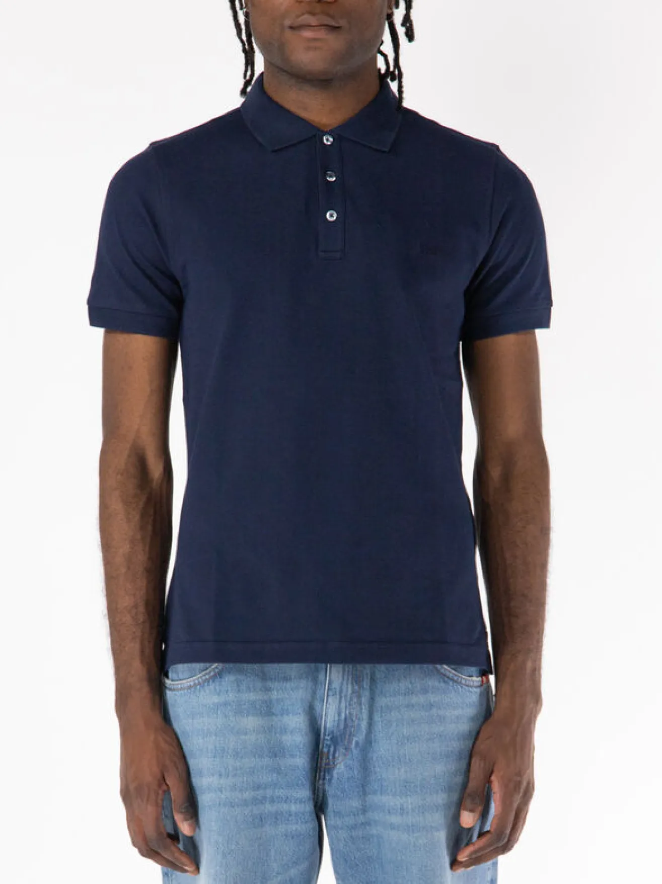 FAY Polo<POLO A MANICA CORTA IN JERSEY MÉLANGE CON COLLO A COSTINE Blu