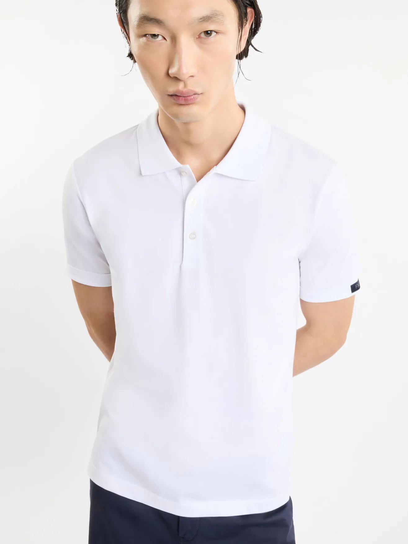 FAY Polo<POLO A MANICA CORTA IN JERSEY MÉLANGE CON COLLO A COSTINE Bianco