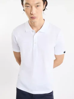 FAY Polo<POLO A MANICA CORTA IN JERSEY MÉLANGE CON COLLO A COSTINE Bianco