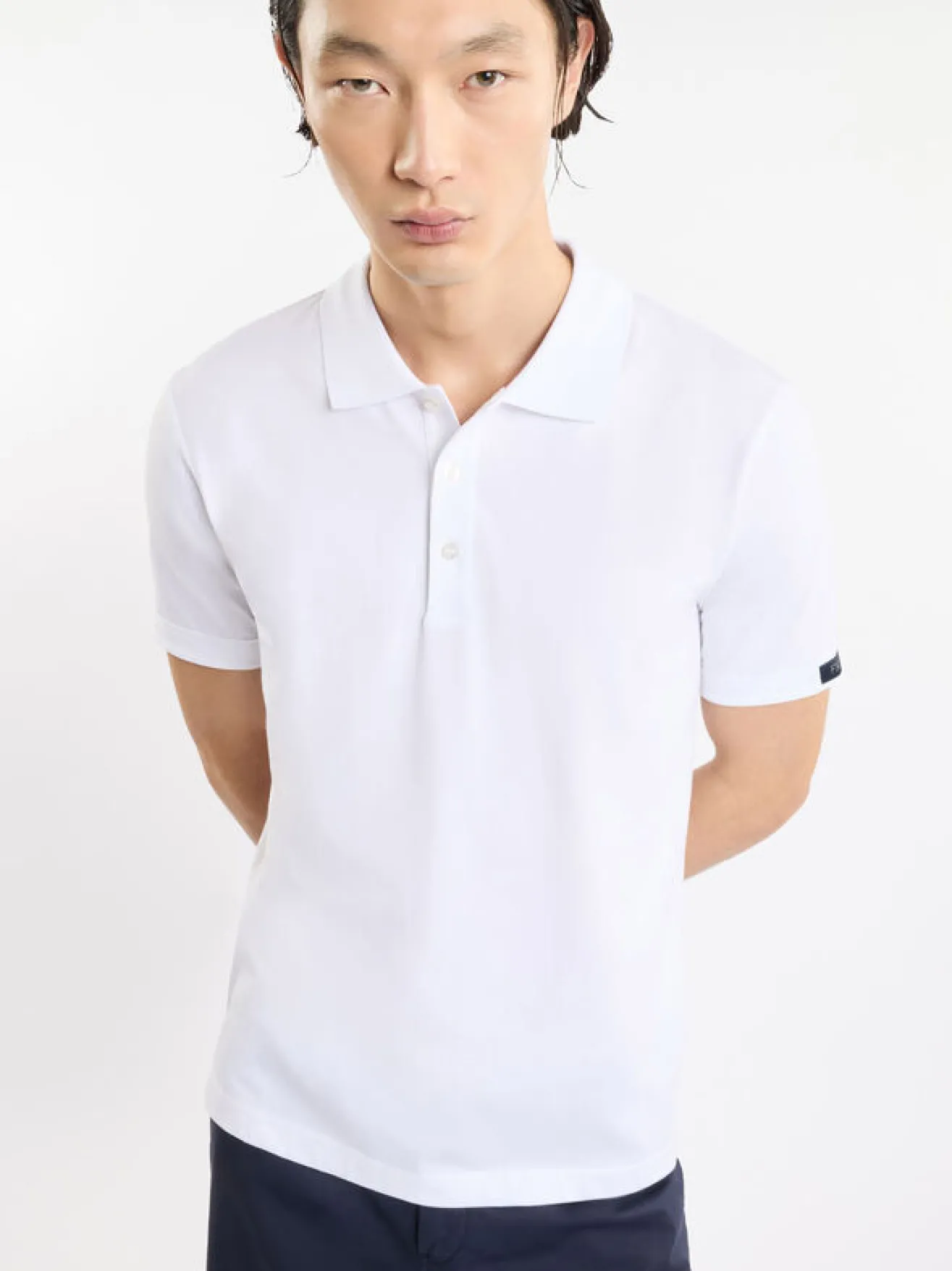 FAY Polo<POLO A MANICA CORTA IN JERSEY MÉLANGE CON COLLO A COSTINE Bianco