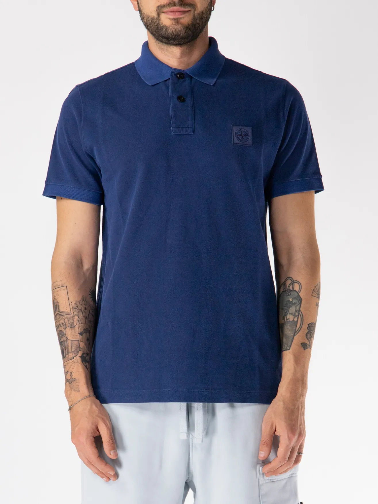 STONE ISLAND Polo<POLO A MANICE CORTE CON PATCH LOGO Blu