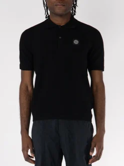 STONE ISLAND Polo<POLO A MANICHE CORTE CON LOGO IN RILIEVO Nero