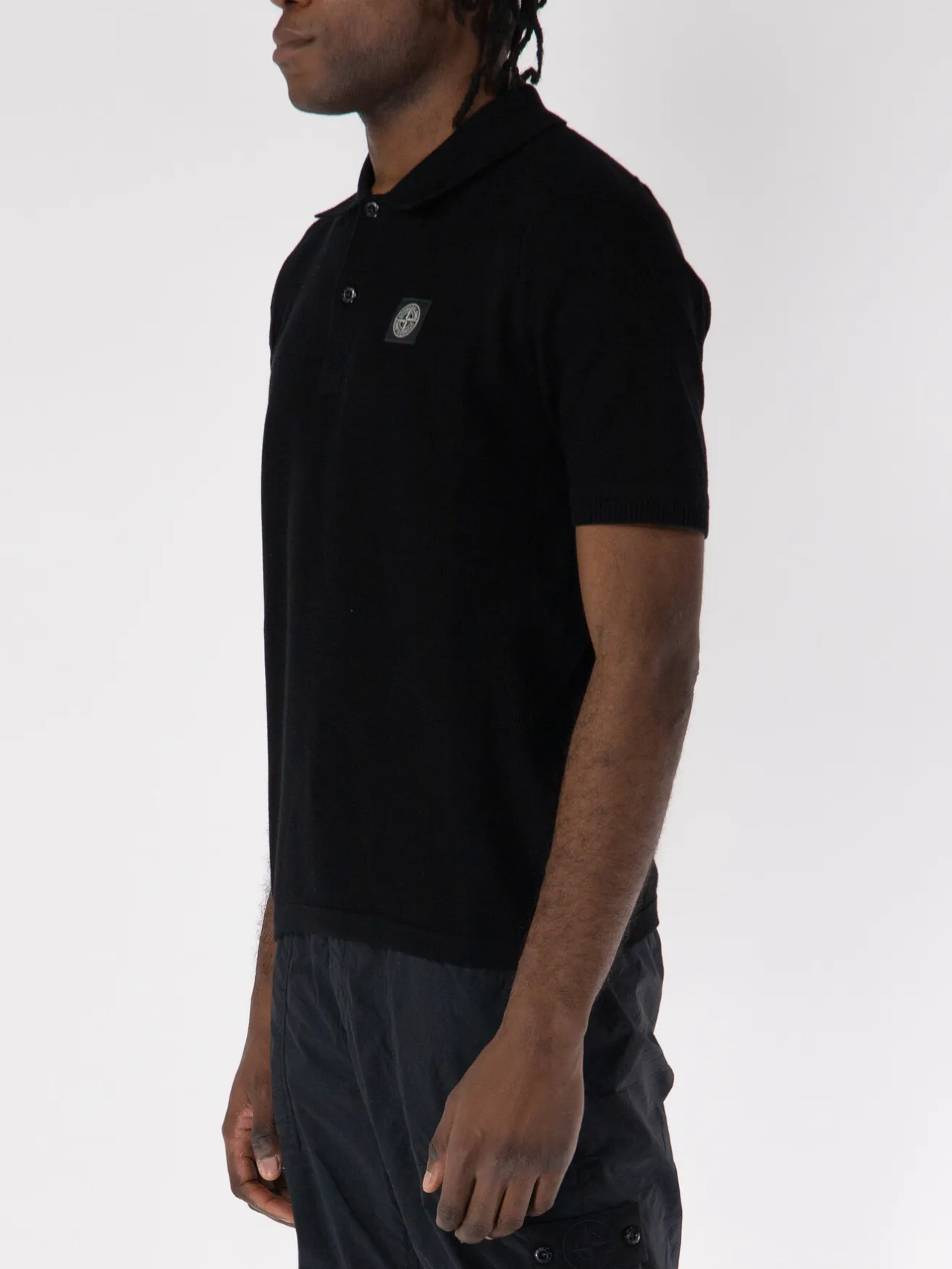 STONE ISLAND Polo<POLO A MANICHE CORTE CON LOGO IN RILIEVO Nero