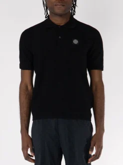 STONE ISLAND Polo<POLO A MANICHE CORTE CON LOGO IN RILIEVO Nero