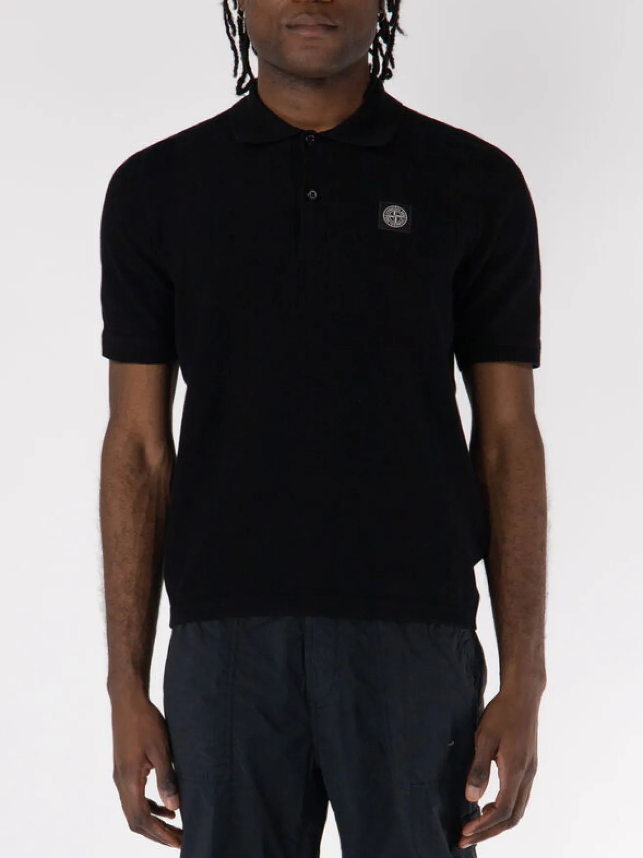 STONE ISLAND Polo<POLO A MANICHE CORTE CON LOGO IN RILIEVO Nero