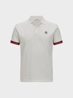 MONCLER Polo<POLO IN COTONE PIQUET CON FINITURE TRICOLORE Bianco, Nero, Rosso