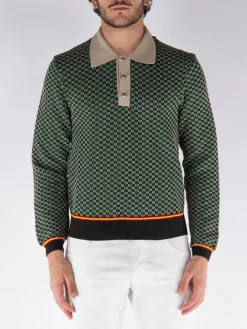 WALES BONNER Polo<POLO IN MAGLIA VALLEY Beige, Verde