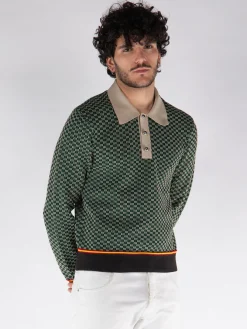 WALES BONNER Polo<POLO IN MAGLIA VALLEY Beige, Verde