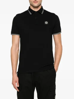 STONE ISLAND Polo<POLO IN PIQUET CON PATCH LOGO Bianco, Nero