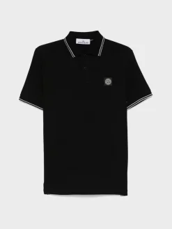 STONE ISLAND Polo<POLO IN PIQUET CON PATCH LOGO Bianco, Nero