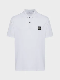 STONE ISLAND Polo<POLO IN PIQUET CON PATCH LOGO Bianco