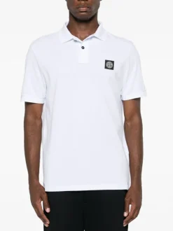 STONE ISLAND Polo<POLO IN PIQUET CON PATCH LOGO Bianco