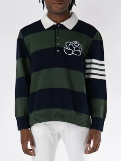 THOM BROWNE Polo<POLO ROSE ICON INTARSIA RUGBY STRIPE JERSEY Bianco, Blu, Verde