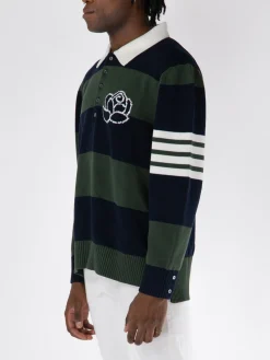 THOM BROWNE Polo<POLO ROSE ICON INTARSIA RUGBY STRIPE JERSEY Bianco, Blu, Verde