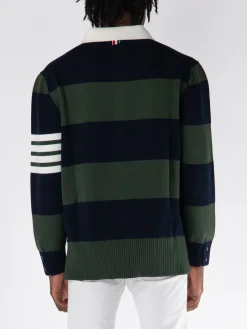 THOM BROWNE Polo<POLO ROSE ICON INTARSIA RUGBY STRIPE JERSEY Bianco, Blu, Verde