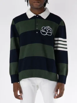THOM BROWNE Polo<POLO ROSE ICON INTARSIA RUGBY STRIPE JERSEY Bianco, Blu, Verde