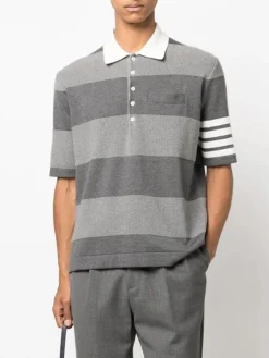 THOM BROWNE Polo<POLO RUGBY JACQUARD STITCH Bianco, Grigio