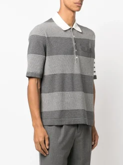 THOM BROWNE Polo<POLO RUGBY JACQUARD STITCH Bianco, Grigio