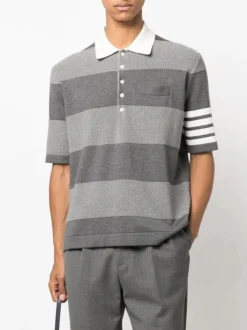 THOM BROWNE Polo<POLO RUGBY JACQUARD STITCH Bianco, Grigio