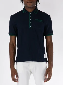 THOM BROWNE Polo<POLO SHORTSLEEVE RIB CUFF Blu, Verde