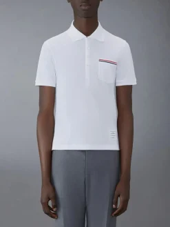 THOM BROWNE Polo<POLO SS POCKET POLO IN FINE MERCERIZED PIQUE Bianco