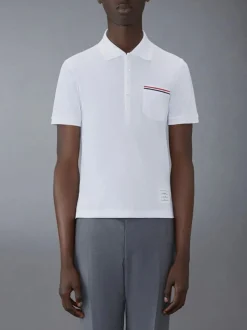 THOM BROWNE Polo<POLO SS POCKET POLO IN FINE MERCERIZED PIQUE Bianco