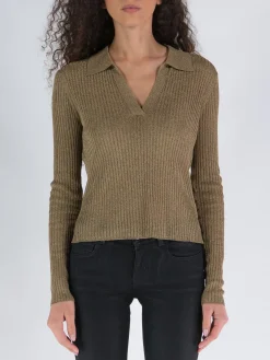 JONATHAN SIMKHAI Polo<POLO TAMMY METALLIC RIB L/S Marrone