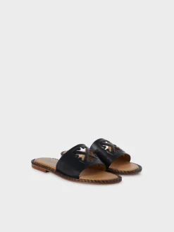 OFF-WHITE Sandali<SANDALI TWIST ARROW-EMBOSSED LEATHER Marrone, Nero