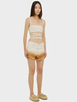 ALANUI Shorts<SHORT BRIGHT HUES RAW DENIM CINNA Bianco, Marrone