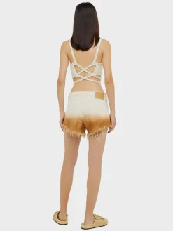 ALANUI Shorts<SHORT BRIGHT HUES RAW DENIM CINNA Bianco, Marrone