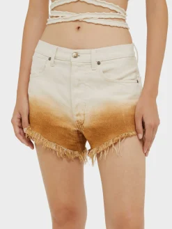 ALANUI Shorts<SHORT BRIGHT HUES RAW DENIM CINNA Bianco, Marrone