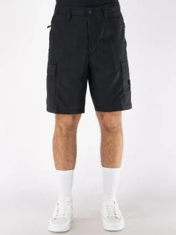 STONE ISLAND Shorts<SHORT CARGO STRETCH COTTON TELA PARACADUTE Nero