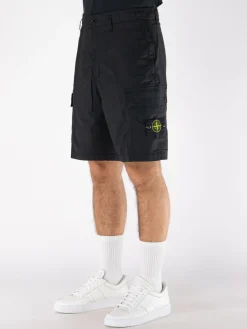 STONE ISLAND Shorts<SHORT CARGO STRETCH COTTON TELA PARACADUTE Nero