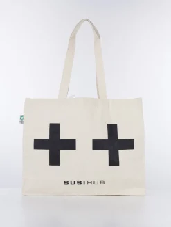 SUSI HUB MERCH Borse A Spalla<TOTE BAG CANVAS L BLACK SIGN Beige, Nero